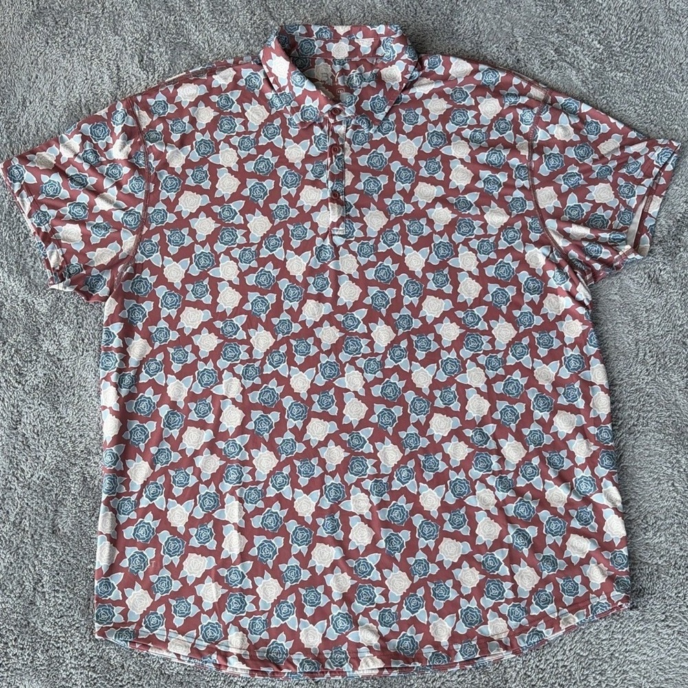 BYLT Premium Basic Polo Shirt Men's Sz XXL Floral Rose Short Sleeve Casual Golf